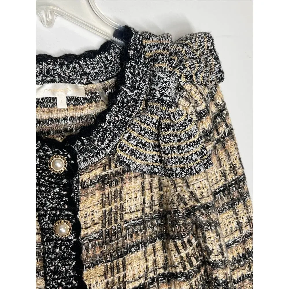 LoveShackFancy Chantria Tweed Knit Cardigan Pearl Button Bouclé Sweater Jacket S